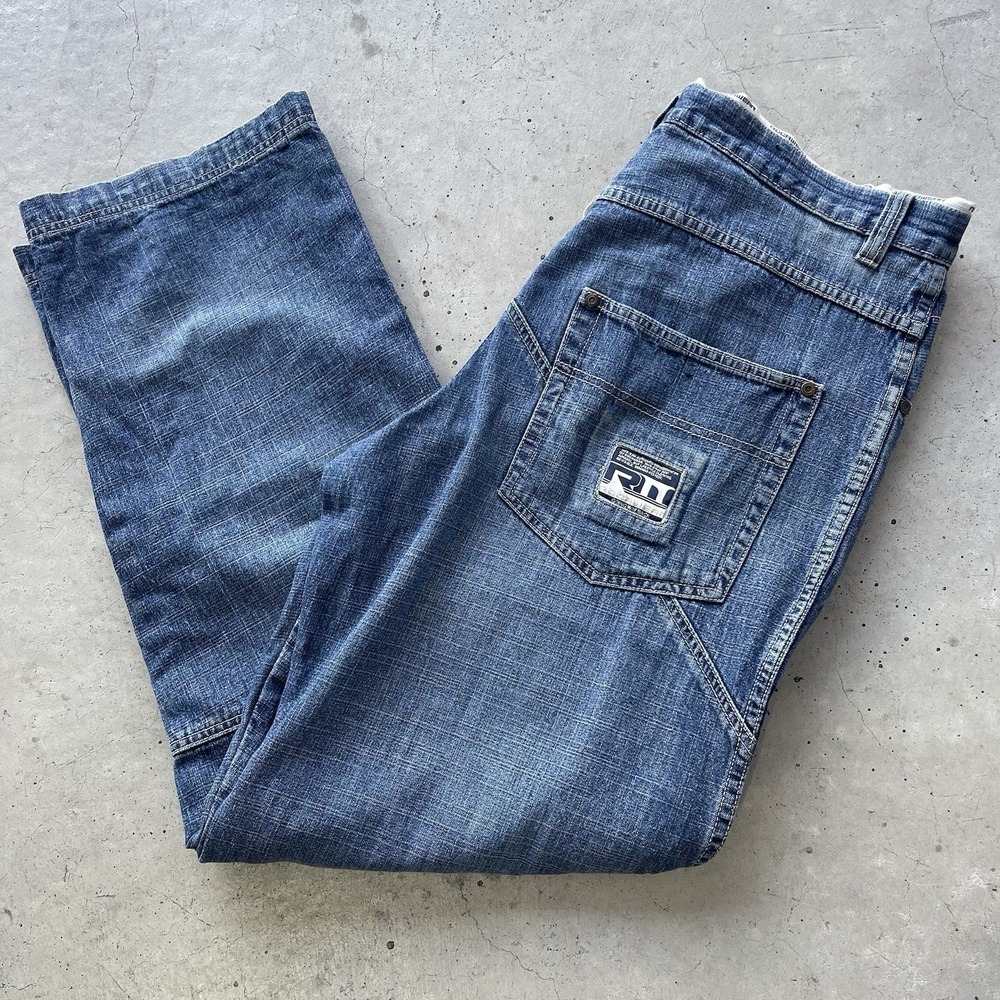 Vintage Y2K Rocawear Denim Jeans Baggy Indigo Wide Leg Selvedge Mens 34x32